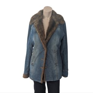 mid Season Weatherproof Denim Jacket with Faux Fur Collar fit medium-large